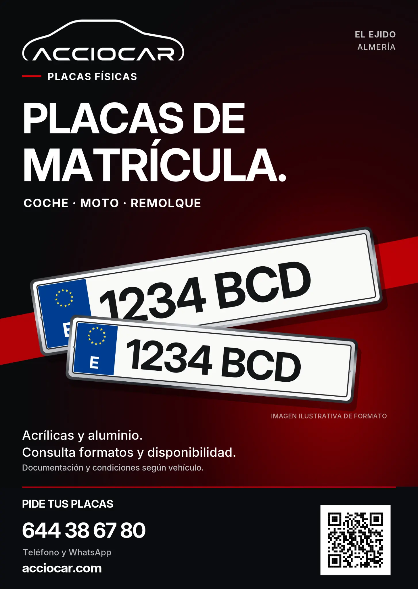 Diseño ilustrativo de placas de matrícula para coche, moto y remolque de AccioCar