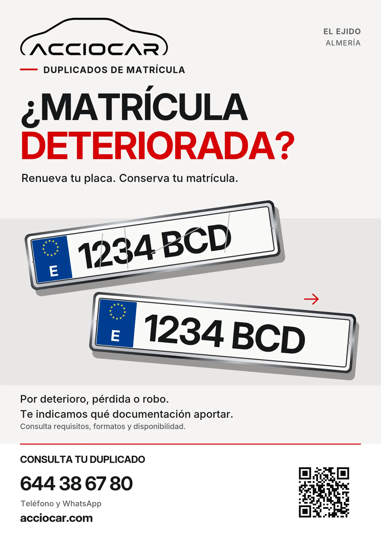 Diseño ilustrativo sobre sustitución de una matrícula deteriorada por un duplicado